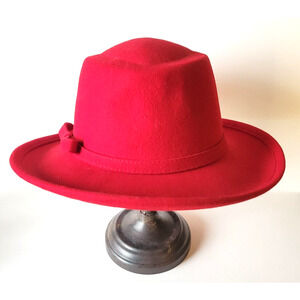 August Hat Company Red Women’s 100% Wool Fedors Hat with Bow One Size